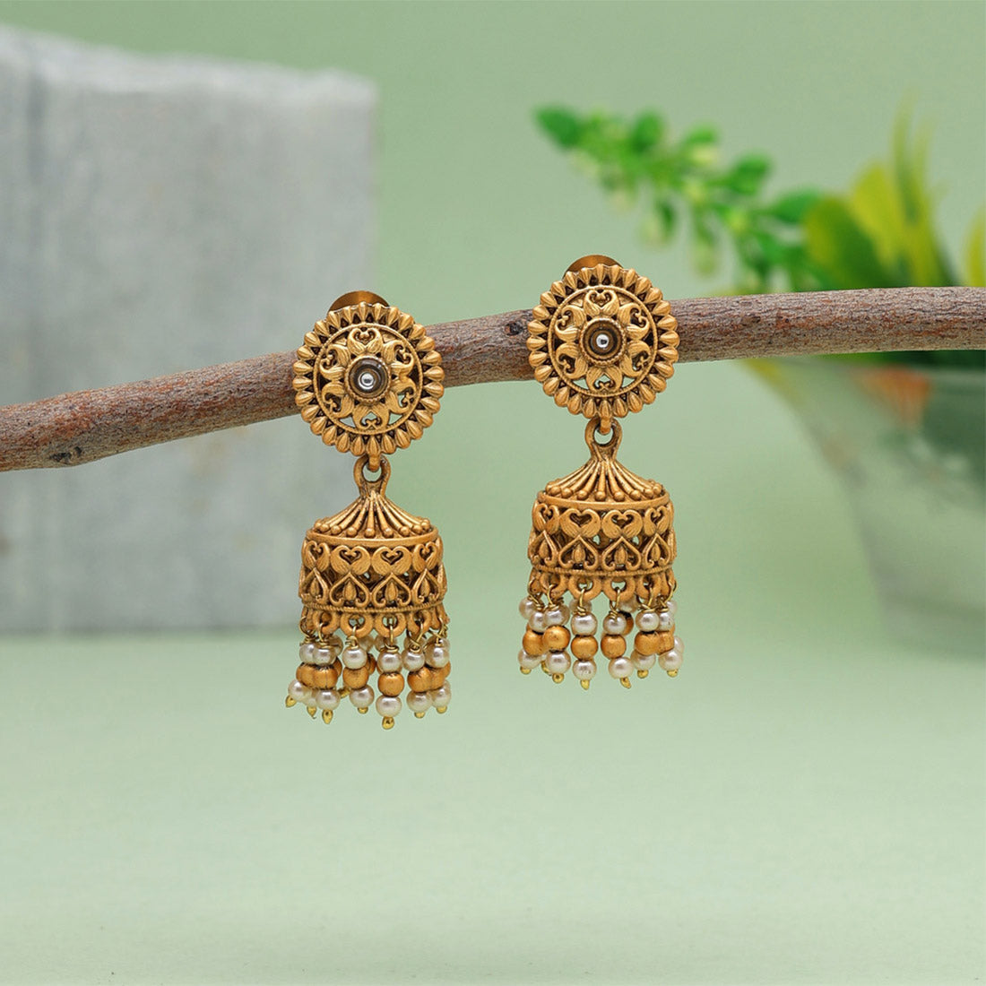 Gold Color Matte Gold Earrings (MGE235GLD) Earrings GetGlit   