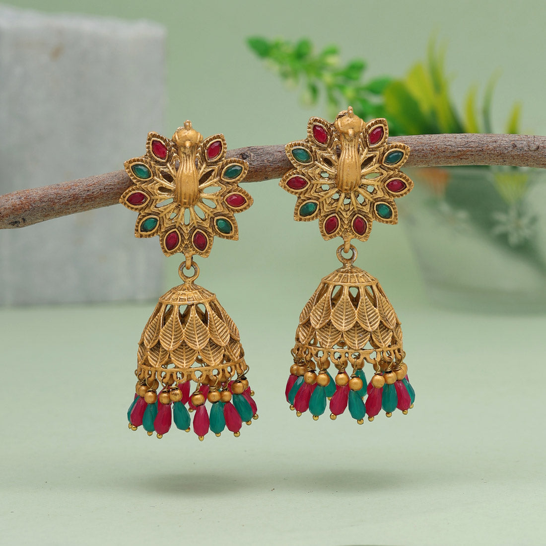 Rani & Green Color Matte Gold Earrings (MGE239RNIGRN) Earrings GetGlit   