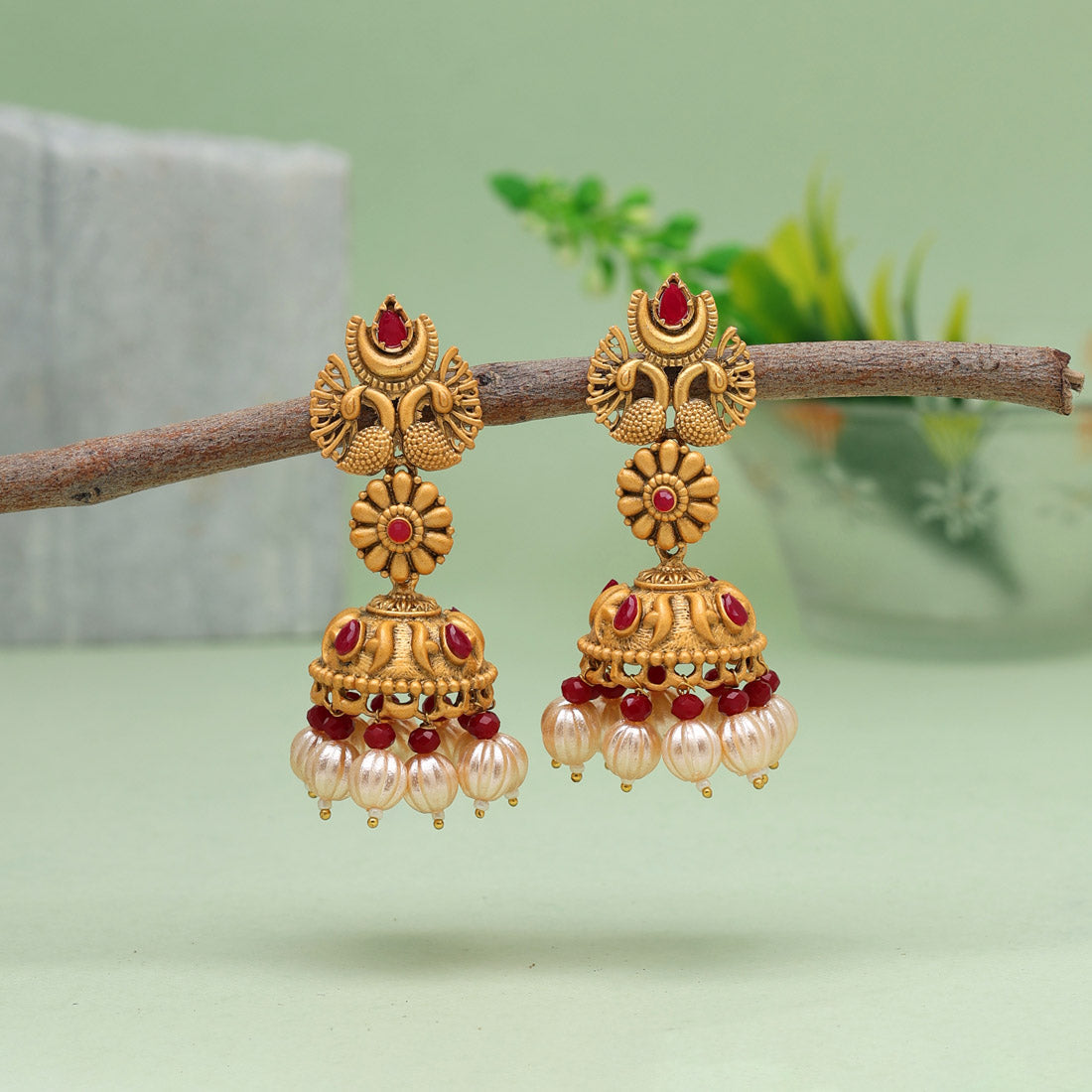 Maroon Color Matte Gold Earrings (MGE241MRN) Earrings GetGlit   