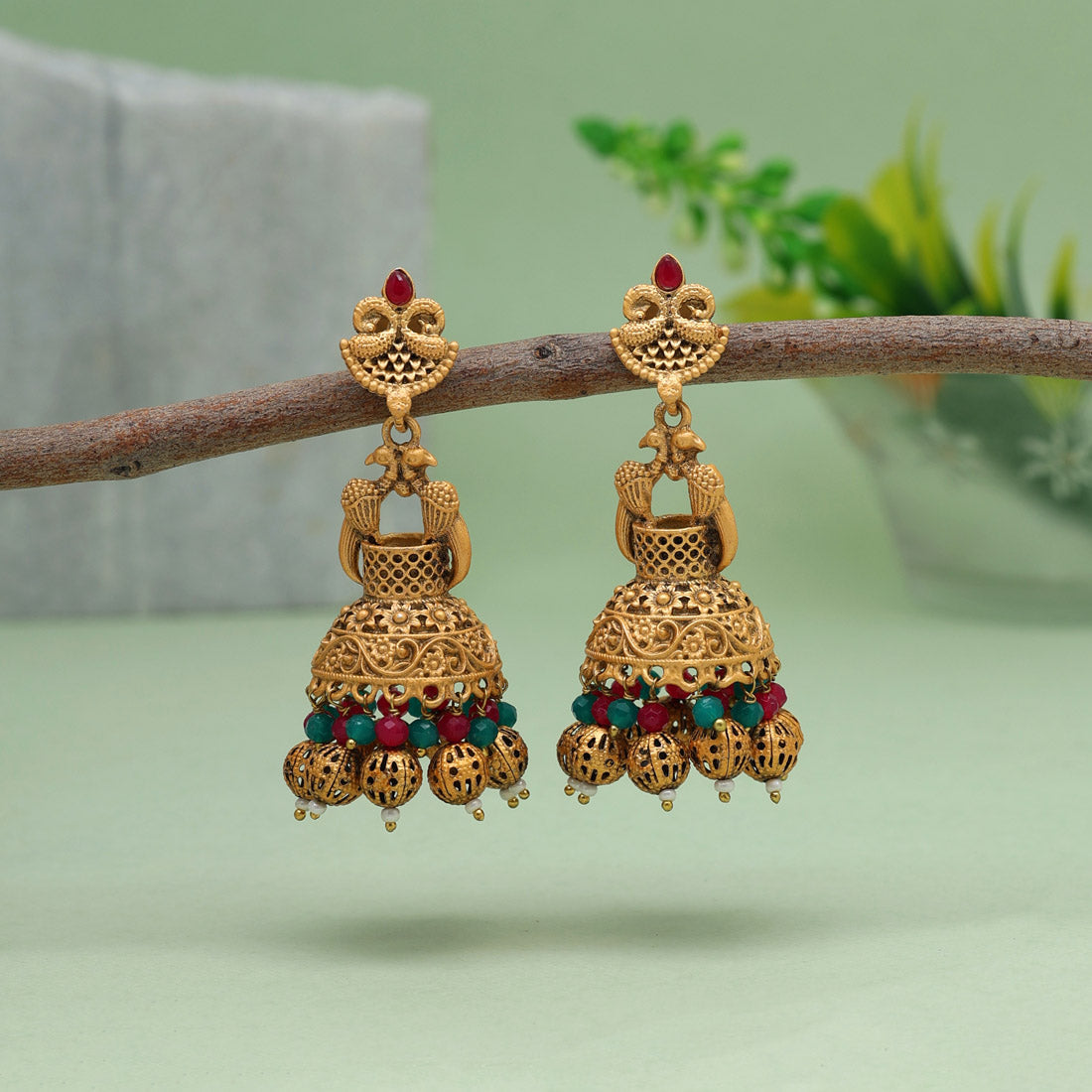 Rani & Green Color Matte Gold Earrings (MGE246RNIGRN) Earrings GetGlit   