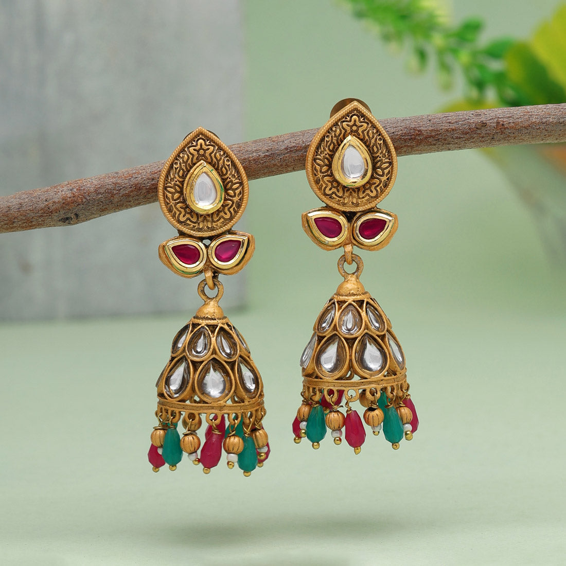 Rani & Green Color Matte Gold Earrings (MGE248RNIGRN) Earrings GetGlit   