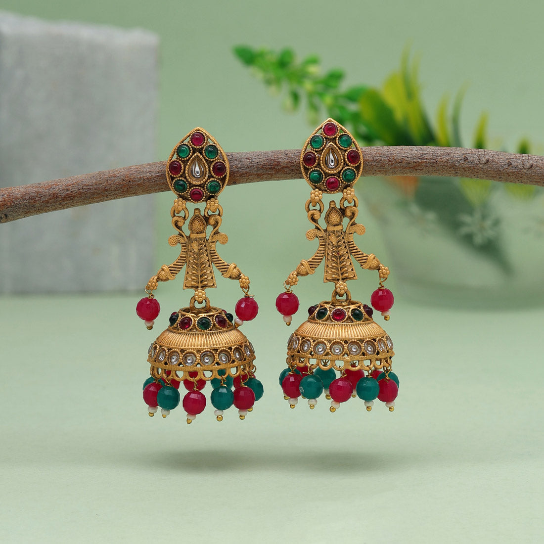 Rani & Green Color Matte Gold Earrings (MGE253RNIGRN) Earrings GetGlit   