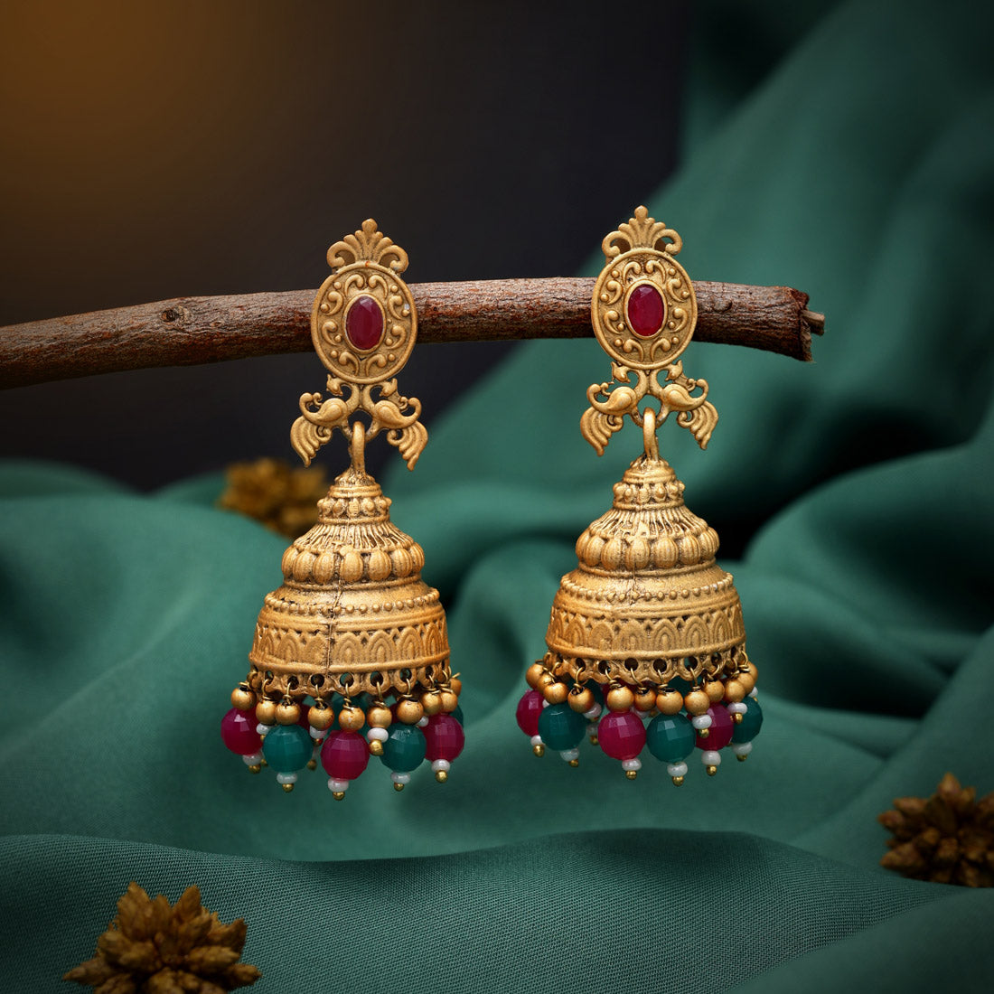 Rani & Green Color Matte Gold Earrings (MGE259RNIGRN) Earrings GetGlit   