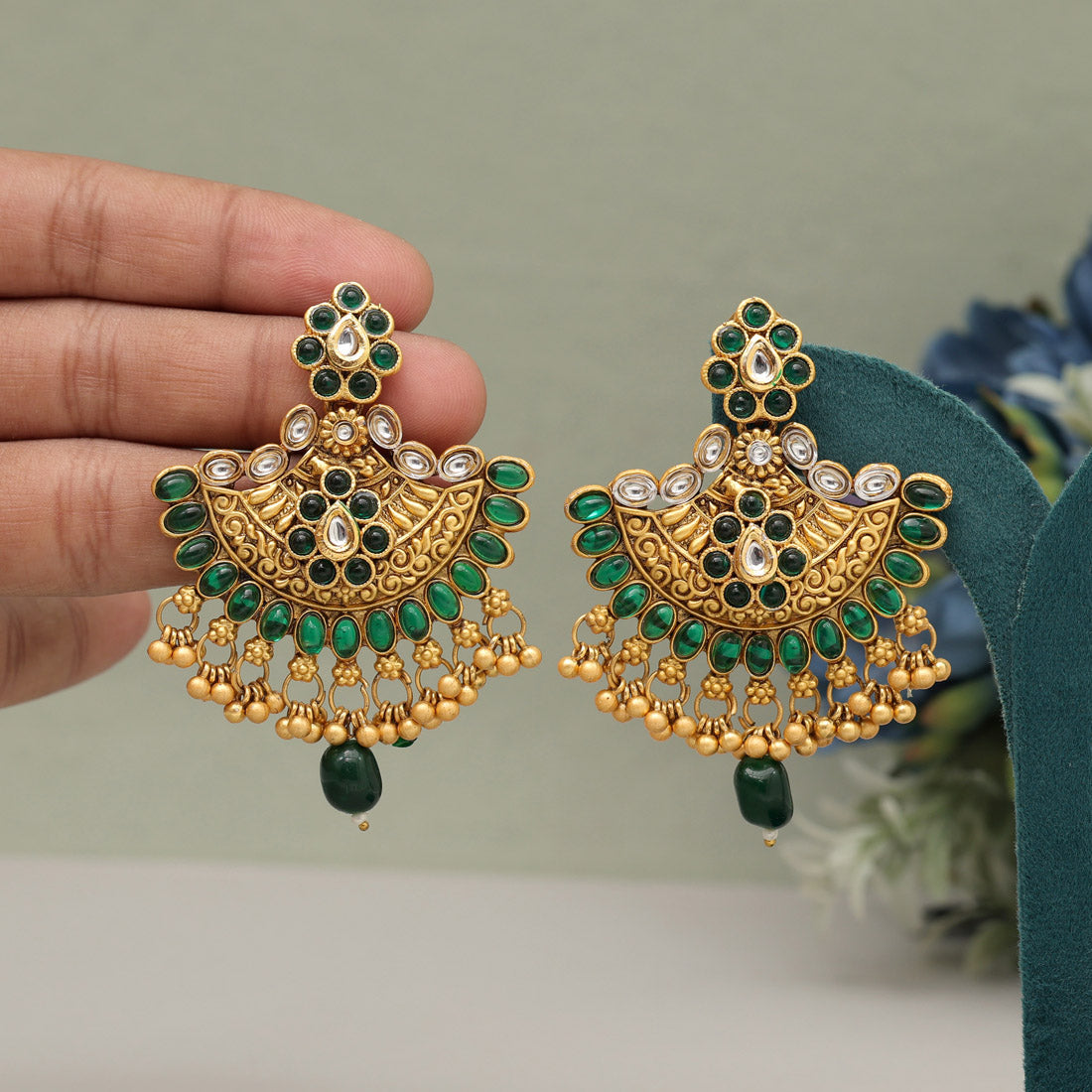 Green Color Matte Gold Earrings (MGE308GRN) Earrings GetGlit   