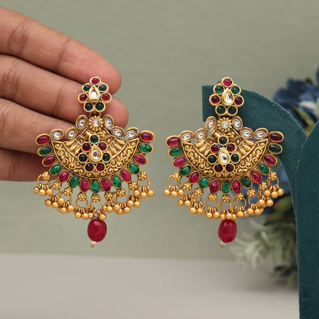 Rani & Green Color Matte Gold Earrings (MGE308RNIGRN) Earrings GetGlit   