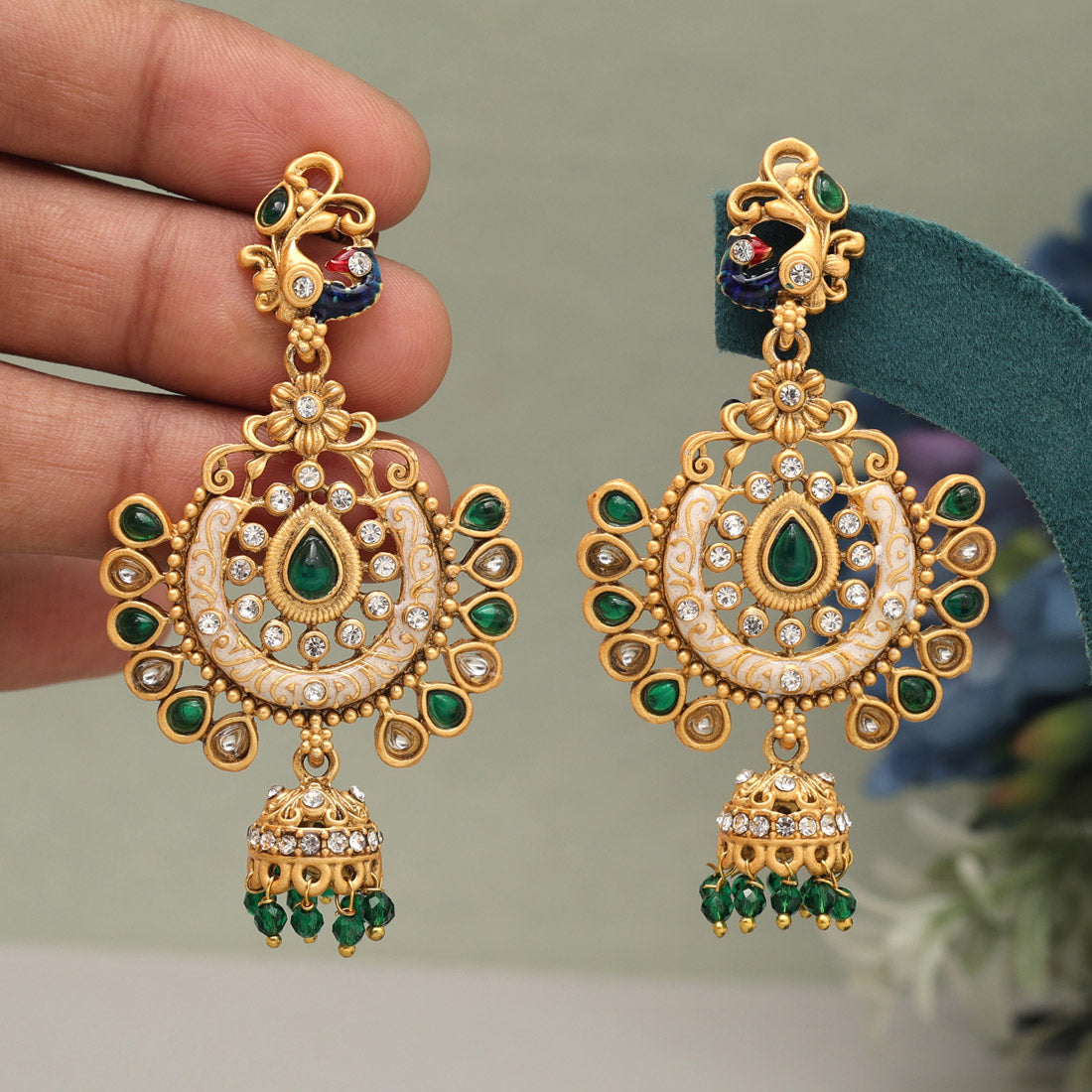 Green Color Matte Gold Earrings (MGE309GRN) Earrings GetGlit   