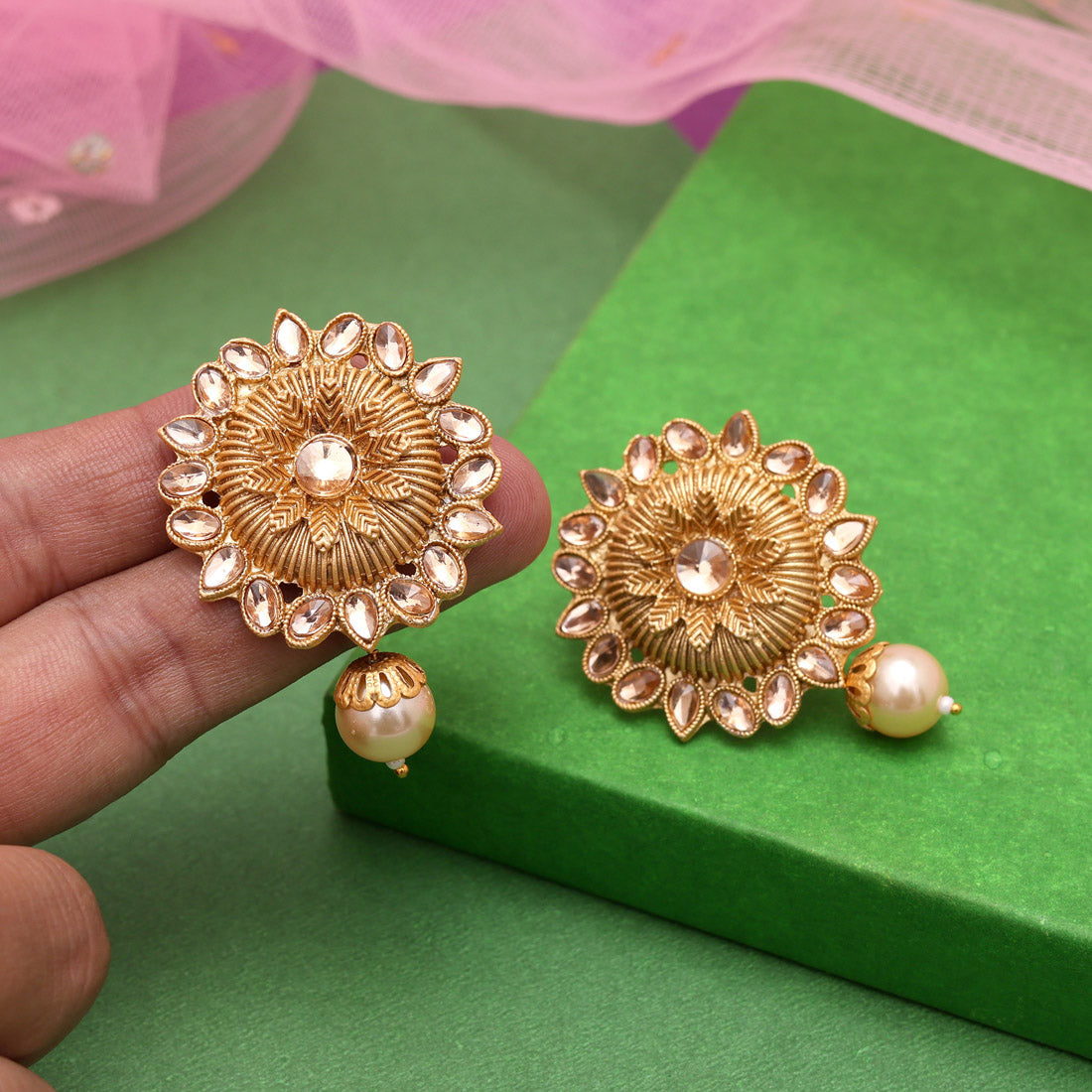Gold Color Rajwadi Matte Gold Earrings (MGE310GLD) Jewellery GetGlit