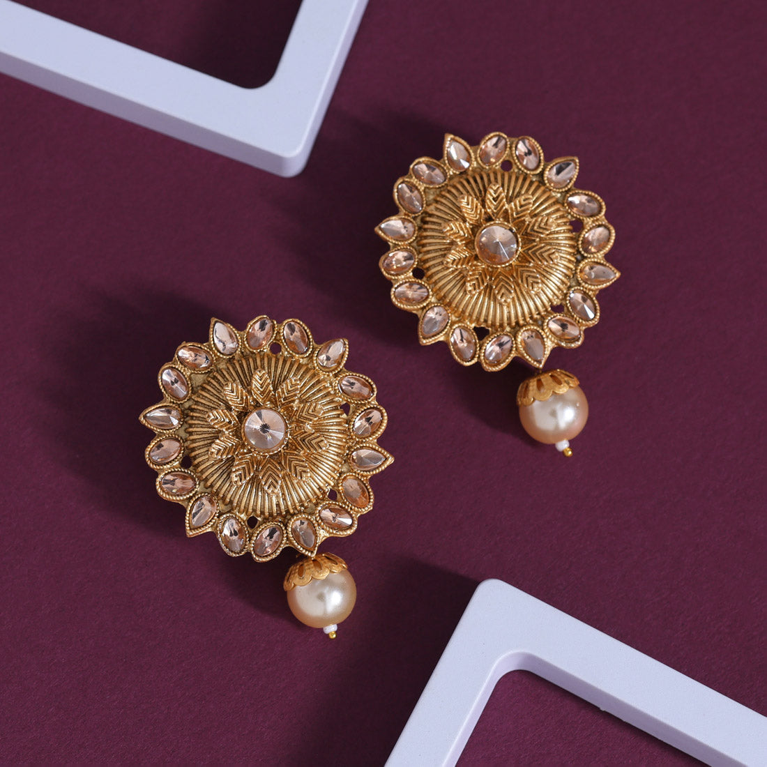 Gold Color Rajwadi Matte Gold Earrings (MGE310GLD)