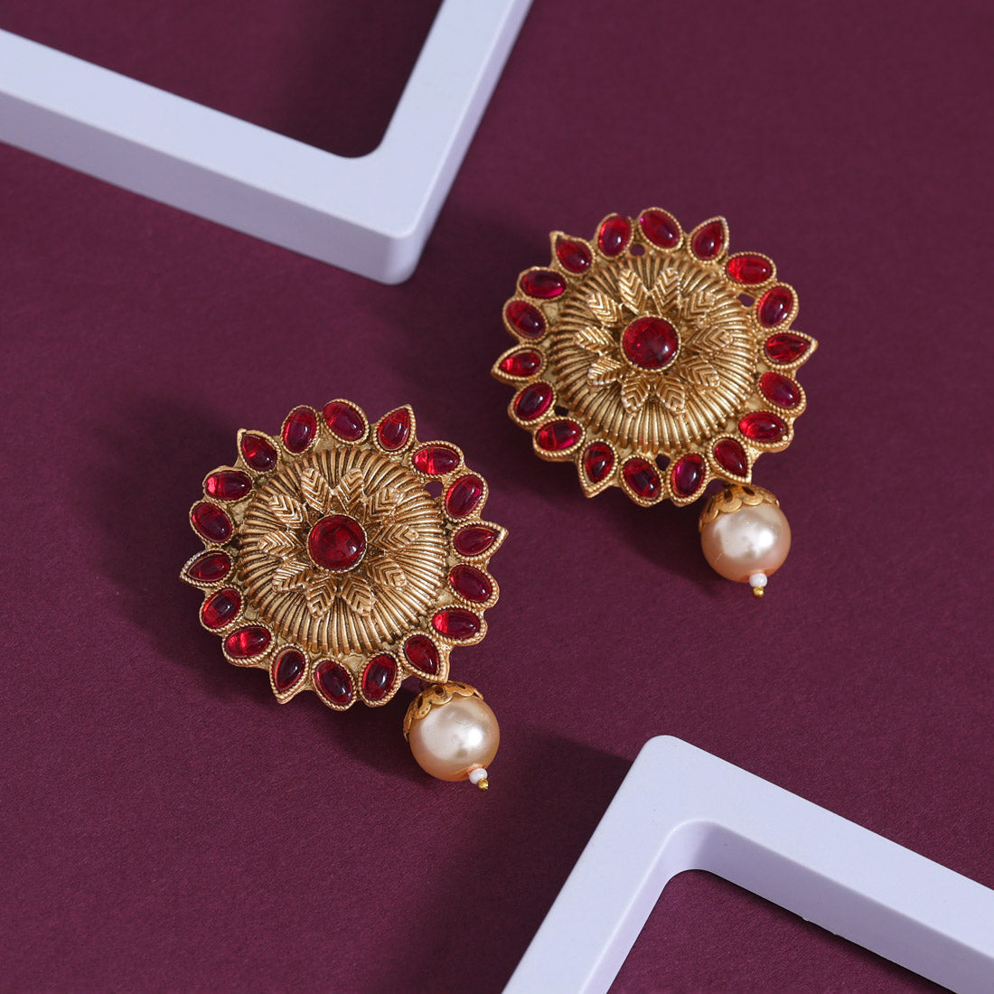 Rani Color Rajwadi Matte Gold Earrings (MGE310RNI) Jewellery GetGlit