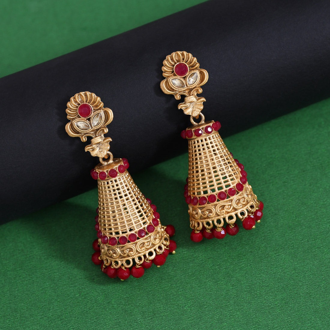 Rani Color Rajwadi Matte Gold Earrings (MGE314RNI) Jewellery GetGlit