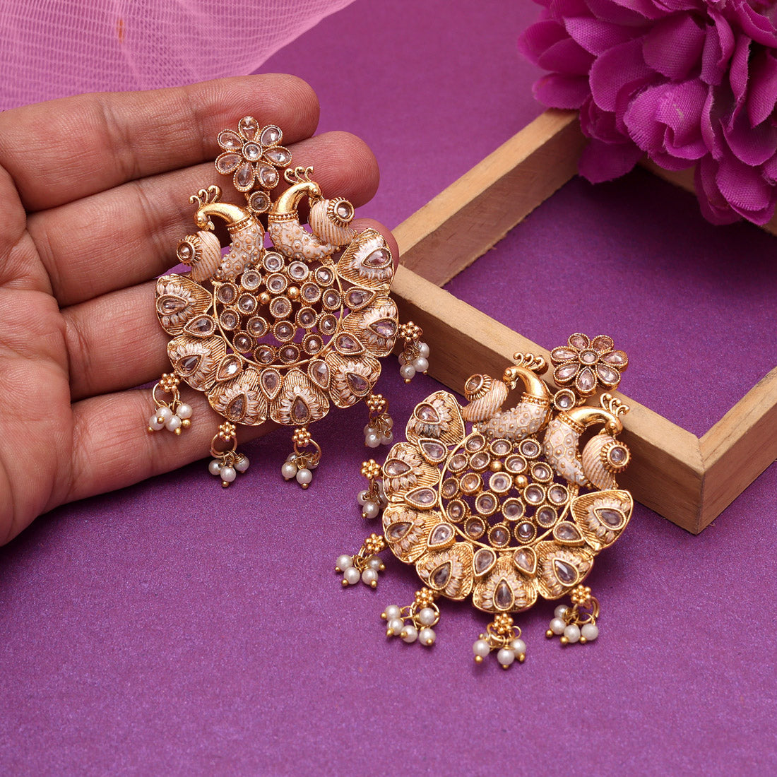 Gold Color Rajwadi Matte Gold Earrings (MGE315GLD) Jewellery GetGlit