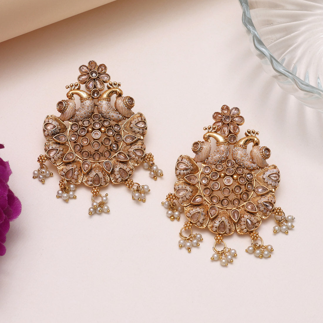 Gold Color Rajwadi Matte Gold Earrings (MGE315GLD) Jewellery GetGlit
