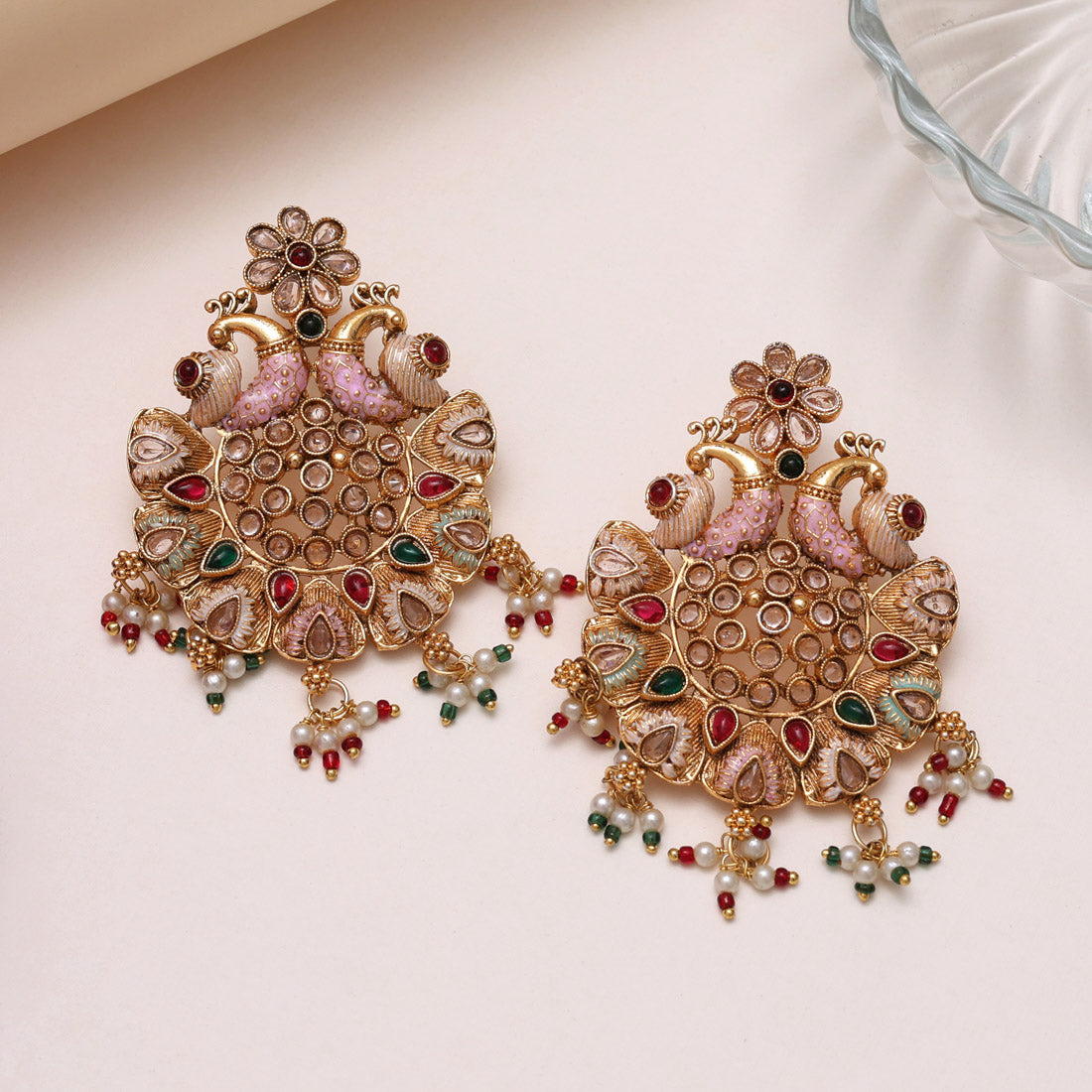 Multi Color Rajwadi Matte Gold Earrings (MGE315MLT) Jewellery GetGlit