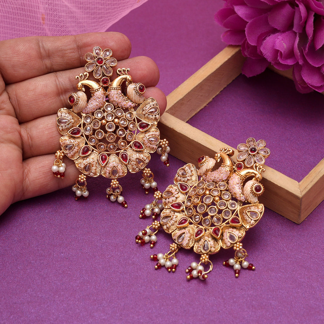 Rani Color Rajwadi Matte Gold Earrings (MGE315RNI) Jewellery GetGlit