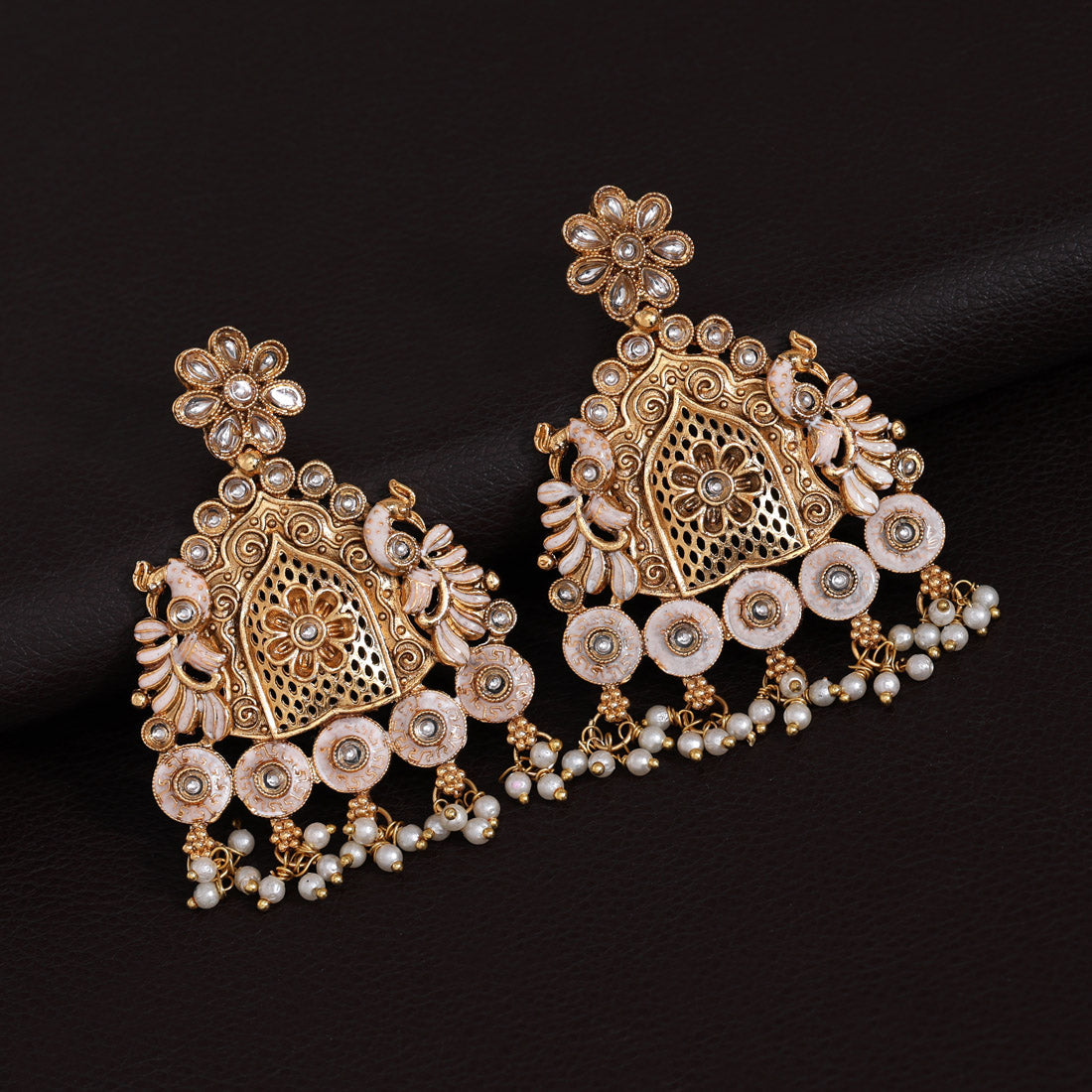 Gold Color Rajwadi Matte Gold Earrings (MGE316GLD) Jewellery GetGlit