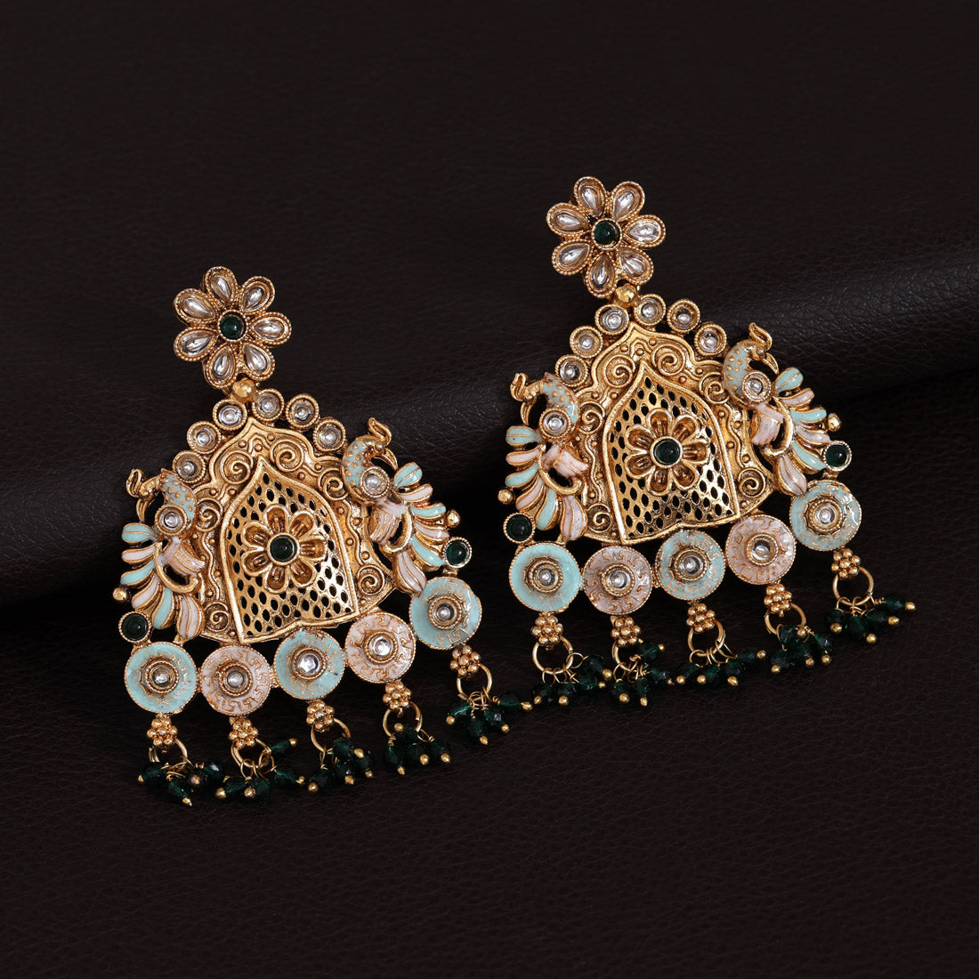 Green Color Rajwadi Matte Gold Earrings (MGE316GRN) Jewellery GetGlit