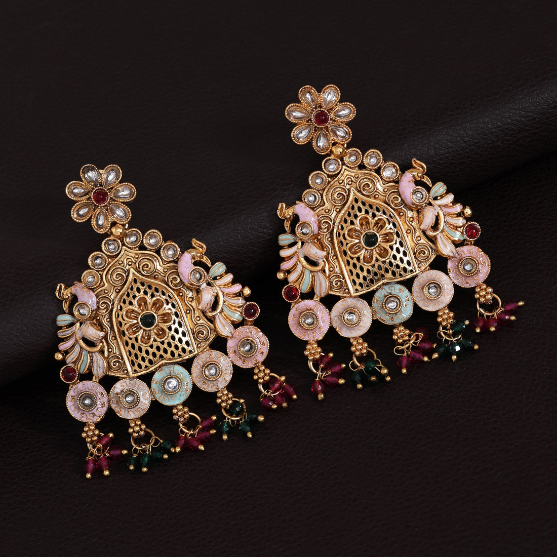 Multi Color Rajwadi Matte Gold Earrings (MGE316MLT) Jewellery GetGlit