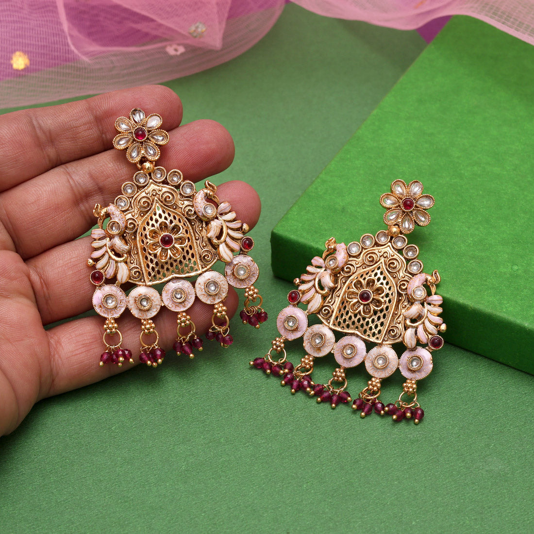 Rani Color Rajwadi Matte Gold Earrings (MGE316RNI) Jewellery GetGlit