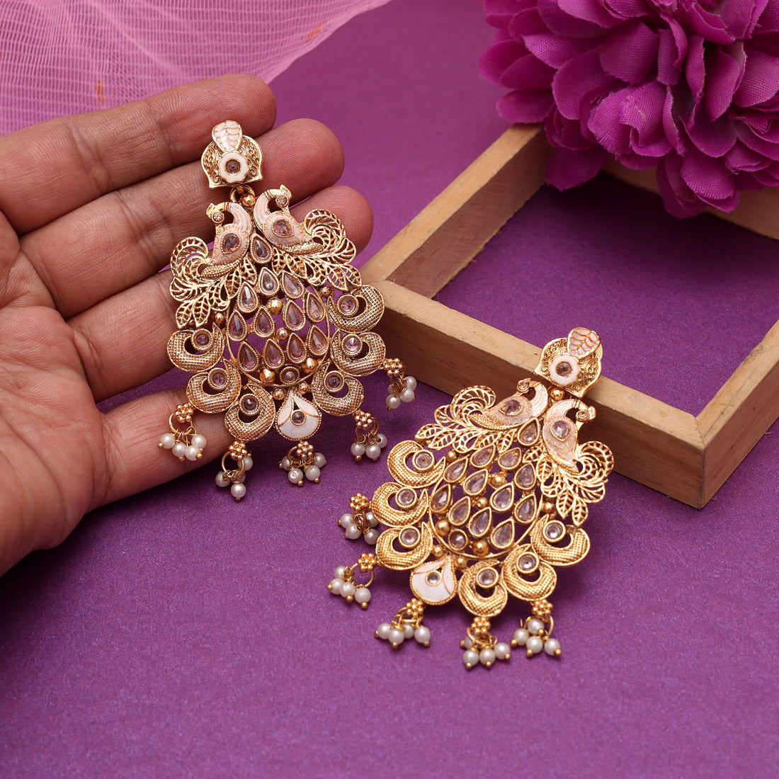 Gold Color Rajwadi Matte Gold Earrings (MGE317GLD) Jewellery GetGlit