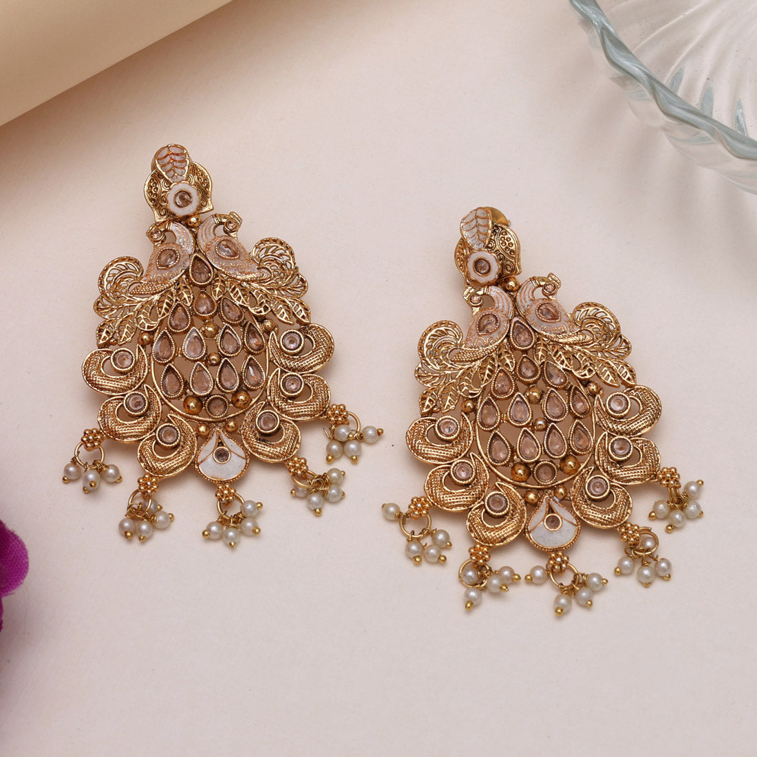 Gold Color Rajwadi Matte Gold Earrings (MGE317GLD) Jewellery GetGlit