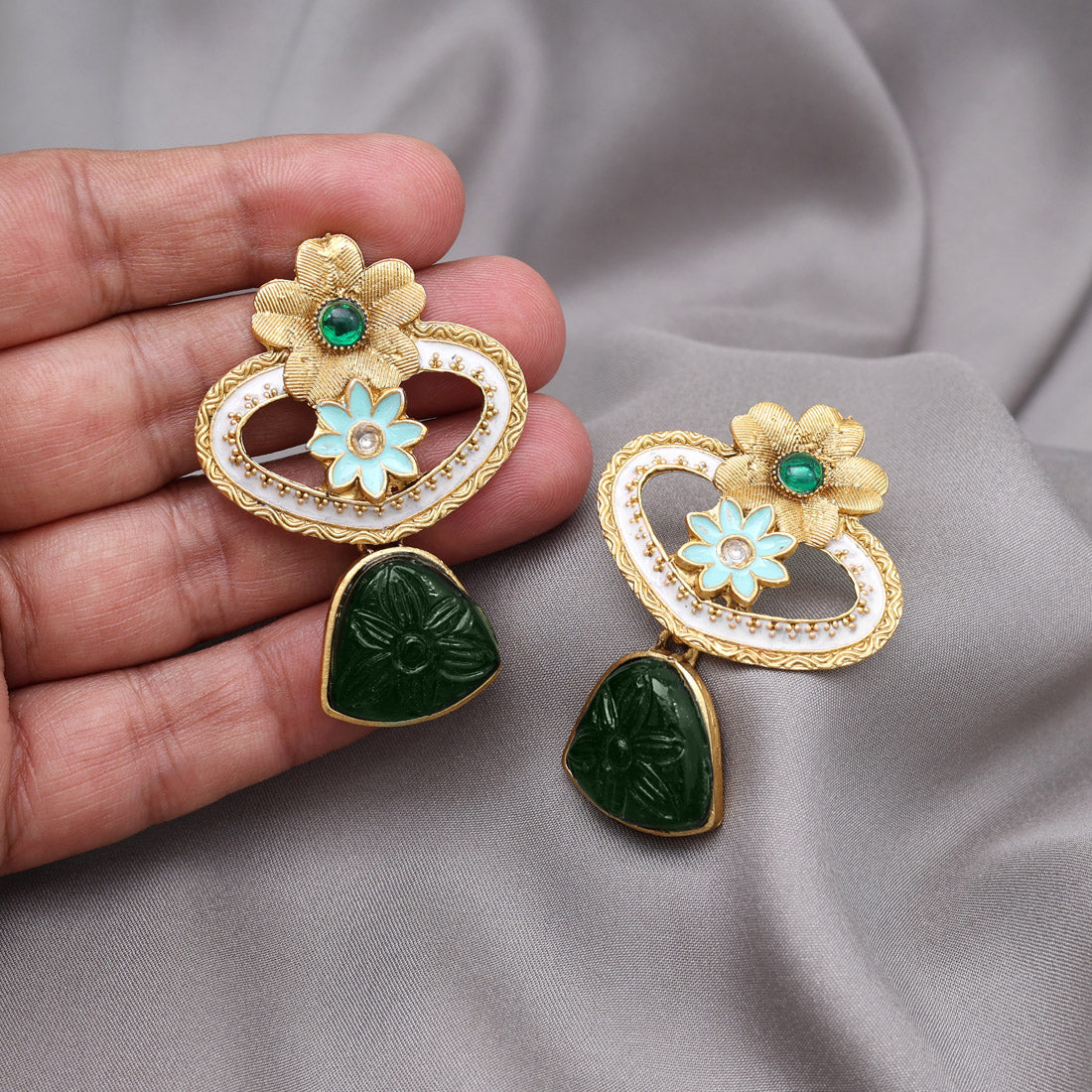 Green Color Rajwadi Matte Gold Earrings (MGE320GRN) Jewellery GetGlit