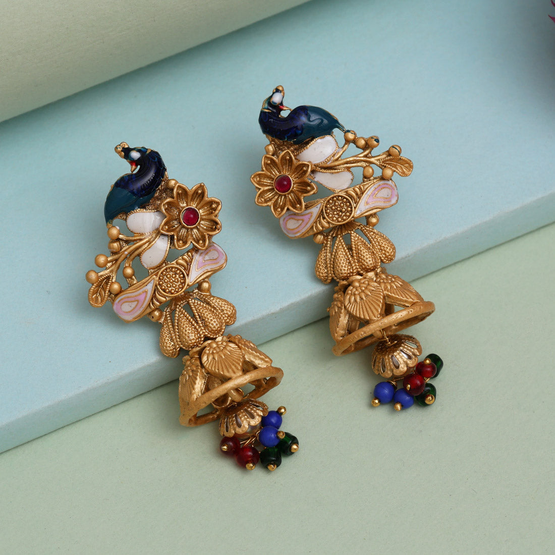 Multi Color Rajwadi Matte Gold Earrings Jewellery GetGlit