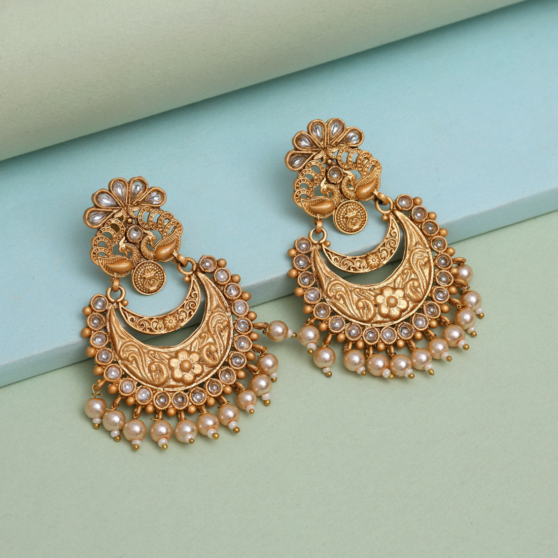 Gold Color Rajwadi Matte Gold Earrings (MGE322GLD) Jewellery GetGlit