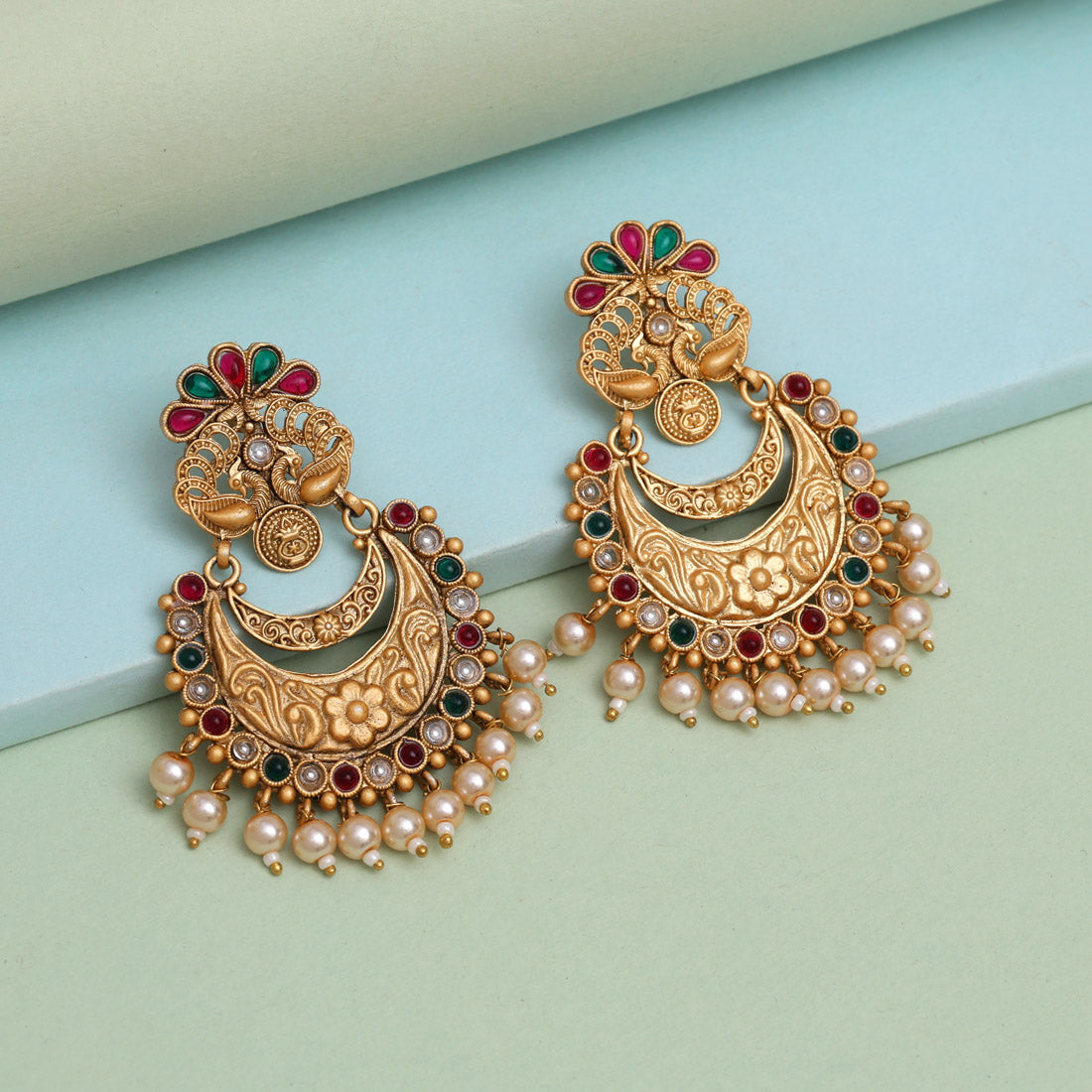 Rani & Green Color Rajwadi Matte Gold Earrings (MGE322RNIGRN) Jewellery GetGlit