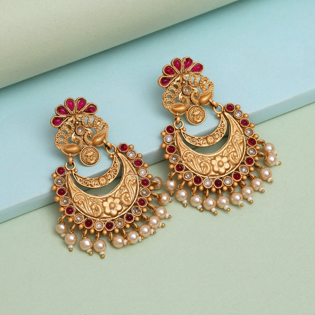 Rani Color Rajwadi Matte Gold Earrings (MGE322RNI) Jewellery GetGlit