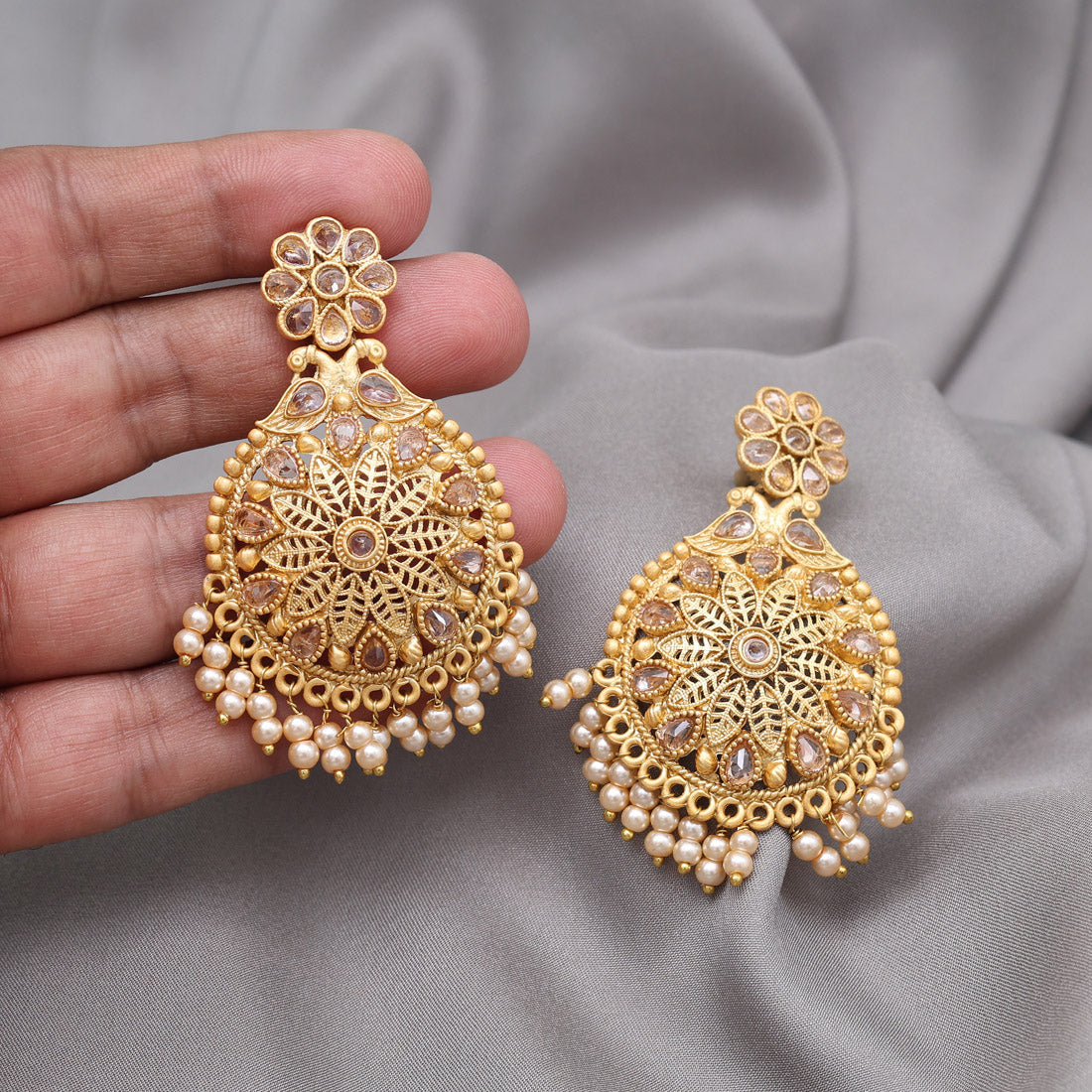 Gold Color Rajwadi Matte Gold Earrings (MGE323GLD) Jewellery GetGlit