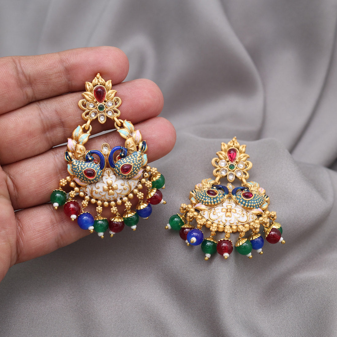 Multi Color Meena Work Rajwadi Matte Gold Earrings (MGE324MLT) Jewellery GetGlit