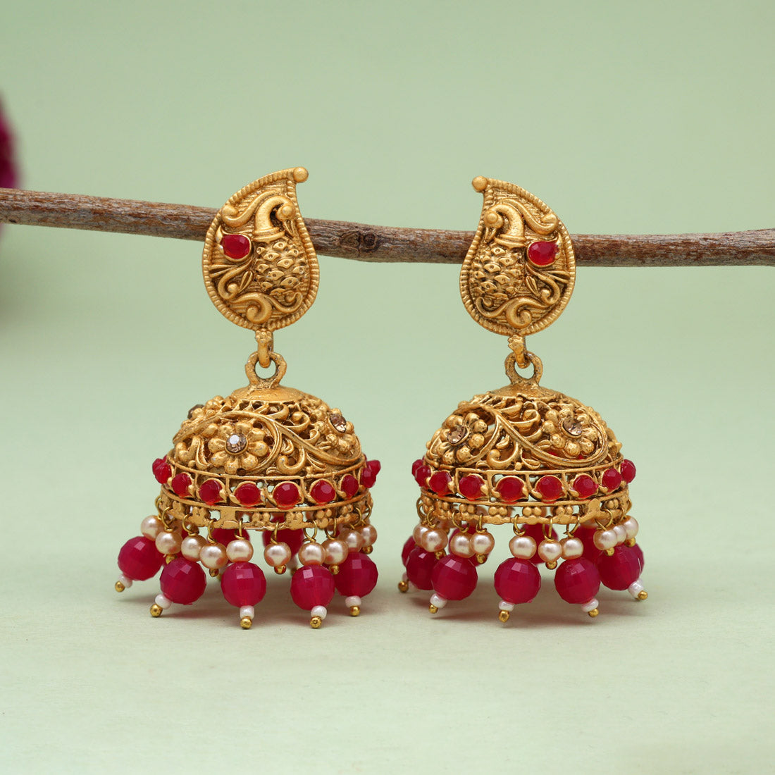 Rani Color Rajwadi Matte Gold Earrings (MGE329RNI) Jewellery GetGlit