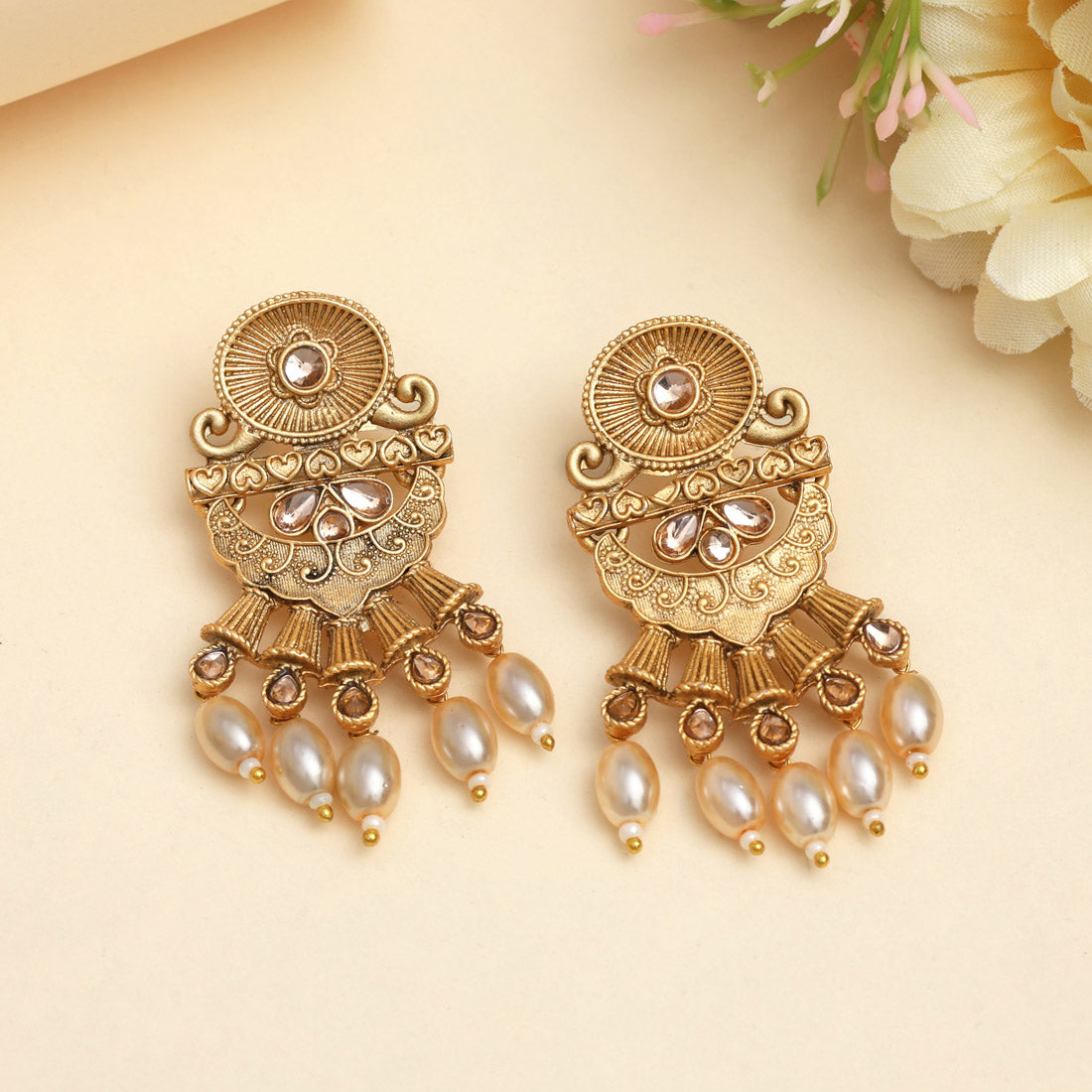 Gold Color Rajwadi Matte Gold Earrings (MGE330GLD) Jewellery GetGlit