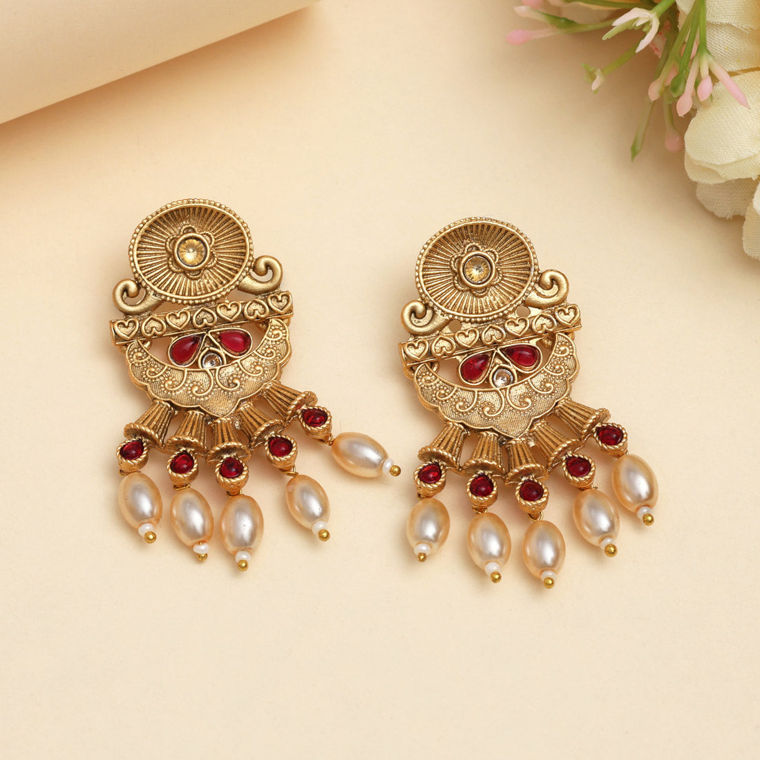 Rani Color Rajwadi Matte Gold Earrings (MGE330RNI) Jewellery GetGlit