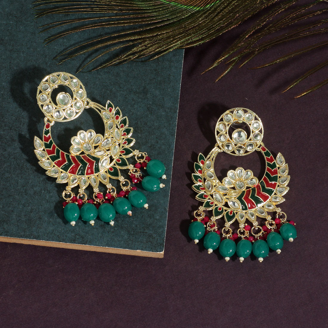 Green Color Meenakari Earrings (MKE1718GRN) Jewellery GetGlit   