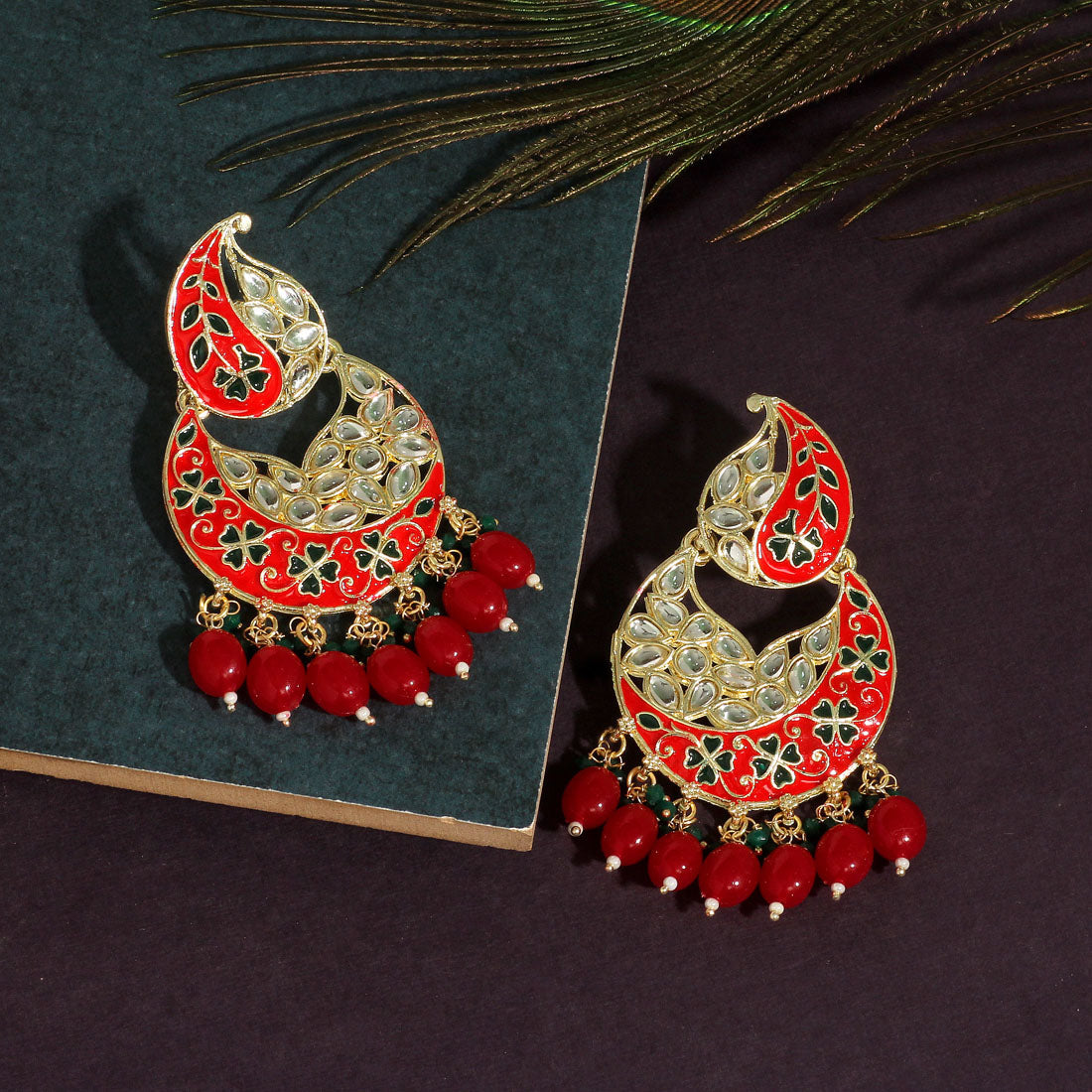 Red Color Meenakari Earrings (MKE1720RED) Jewellery GetGlit