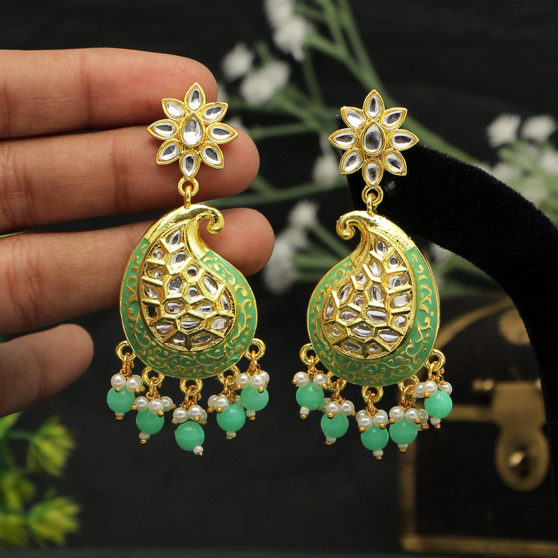 Parrot Green Color Meenakari Earrings (MKE1760PGRN)