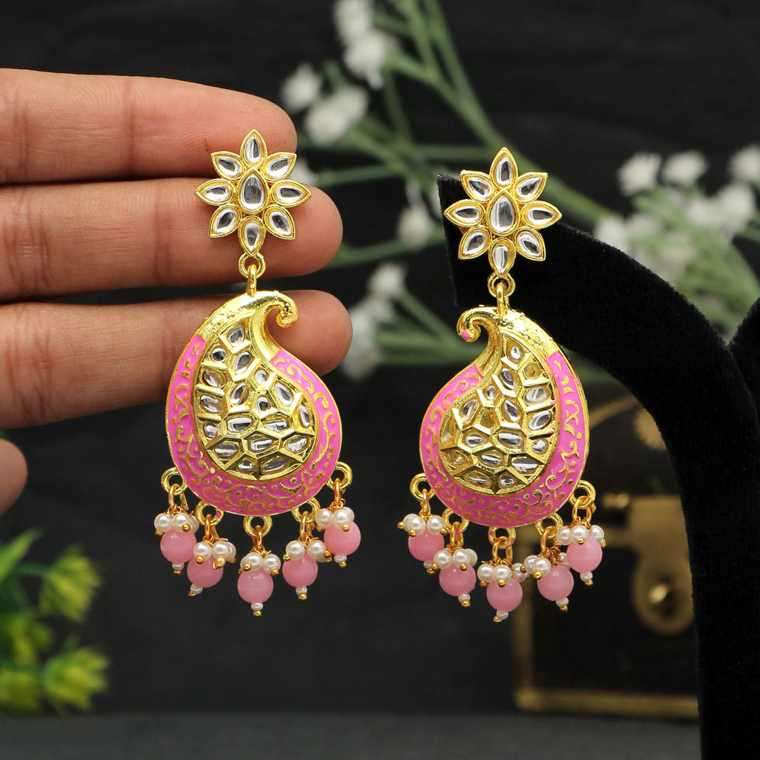 Pink Color Meenakari Earrings (MKE1760PNK) Jewellery GetGlit   