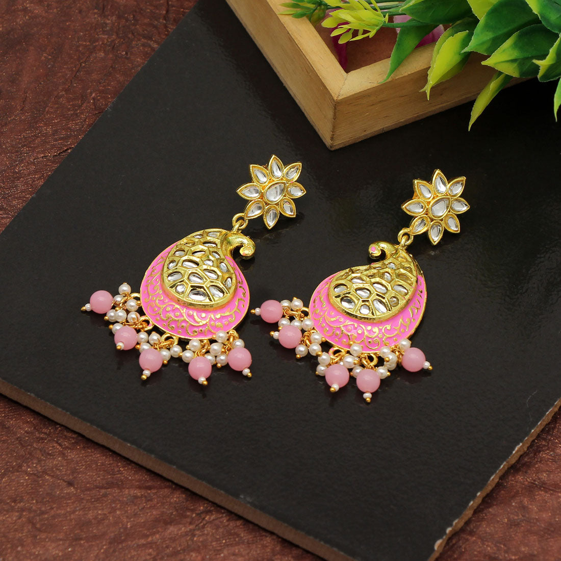 Pink Color Meenakari Earrings (MKE1760PNK) Jewellery GetGlit