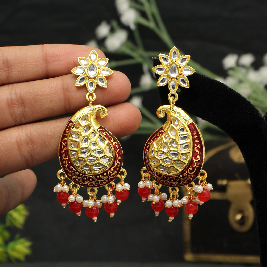 Red Color Meenakari Earrings (MKE1760RED) Jewellery GetGlit   