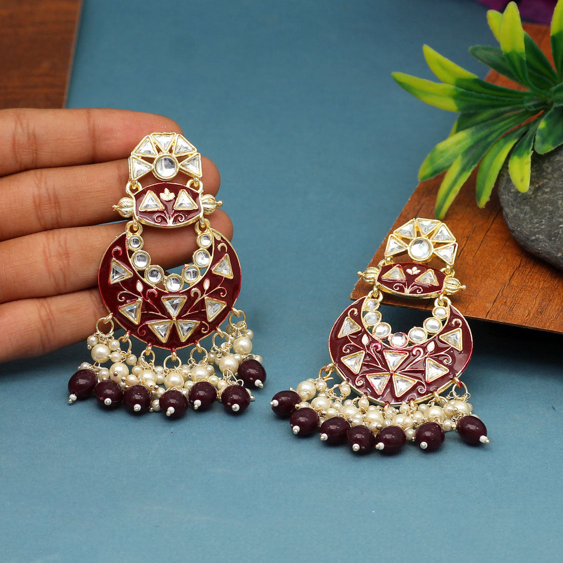 Maroon Color Meenakari Earrings (MKE1762MRN)