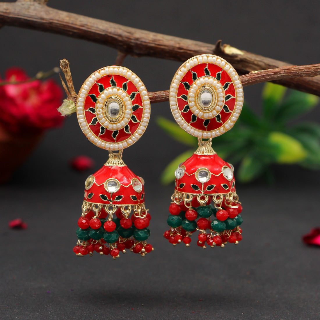 Red Color Meenakari Earrings (MKE1769RED) Jewellery GetGlit