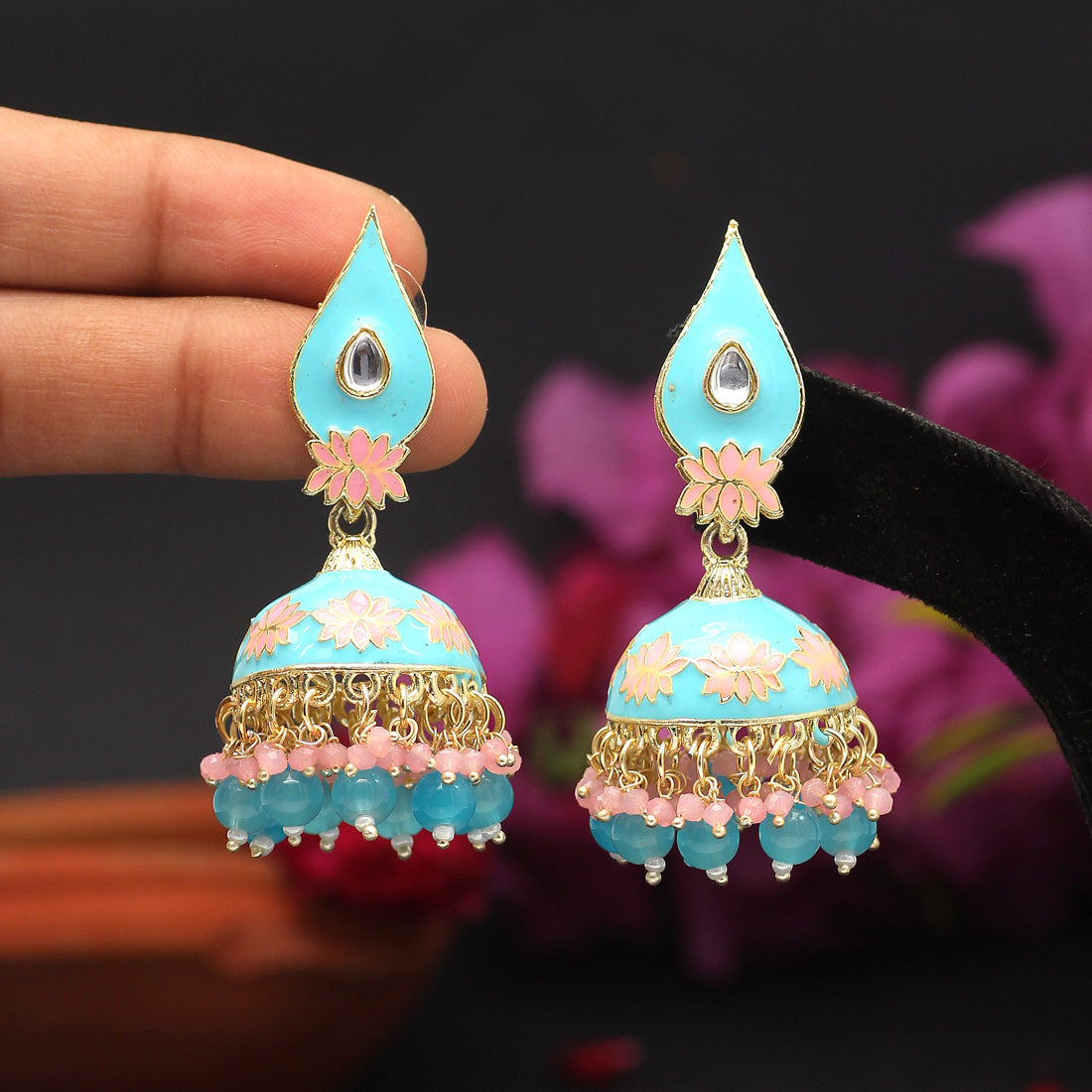 Firozi Color Meenakari Earrings (MKE1770FRZ)