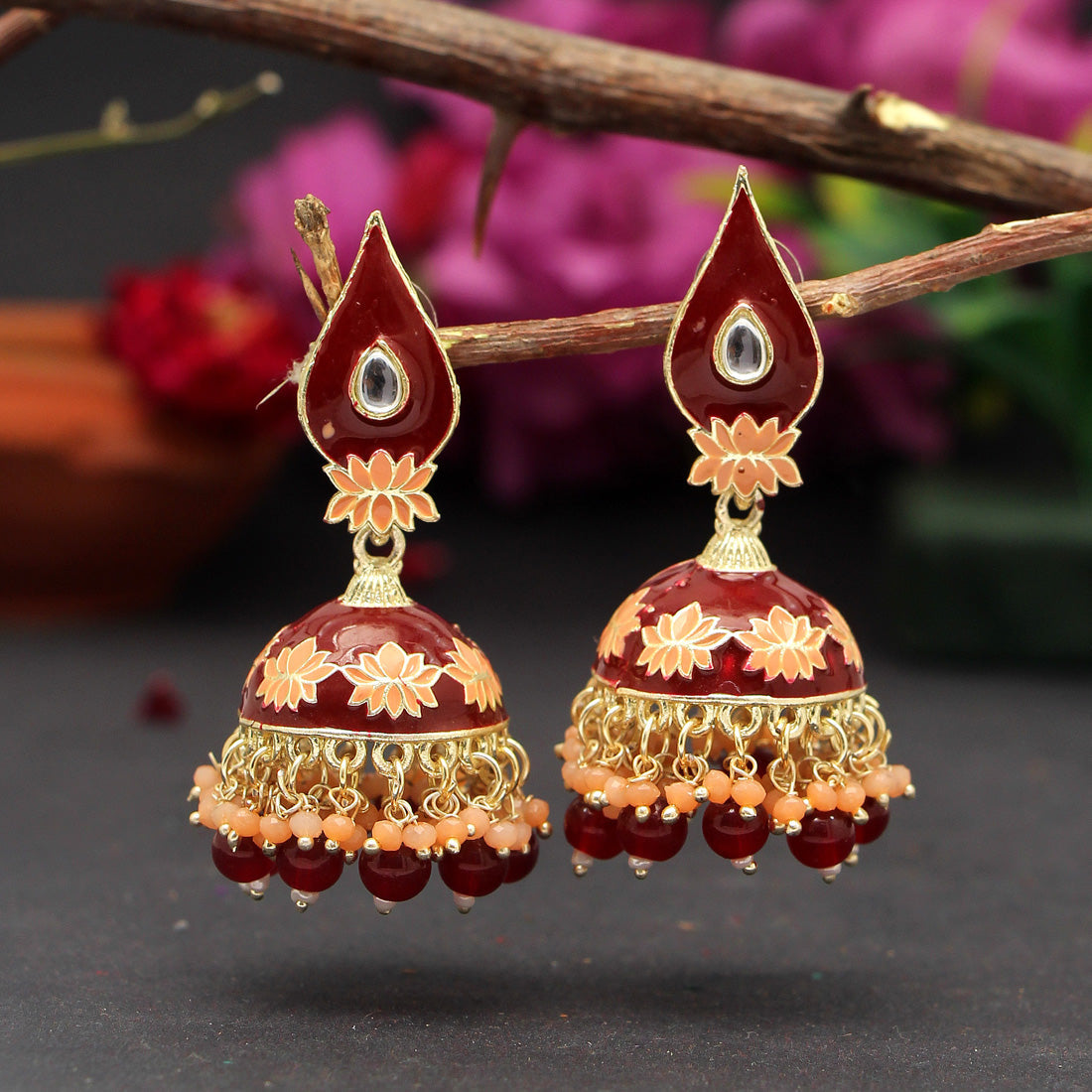 Maroon Color Meenakari Earrings (MKE1770MRN) Jewellery GetGlit