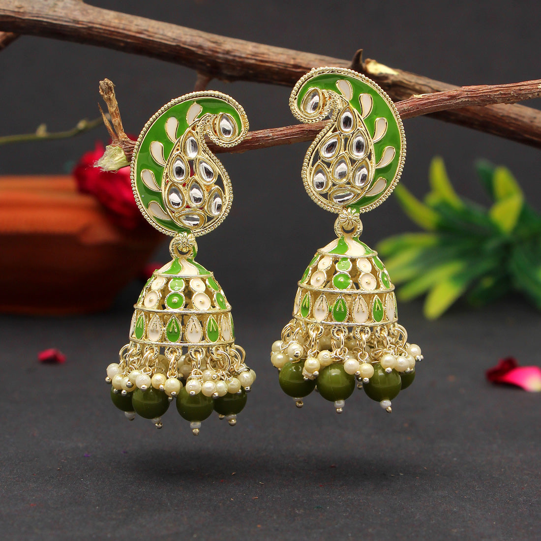 Mehandi Green Color Meenakari Earrings (MKE1772MGRN) Jewellery GetGlit