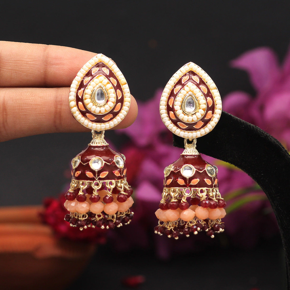 Maroon Color Meenakari Earrings (MKE1773MRN) Jewellery GetGlit