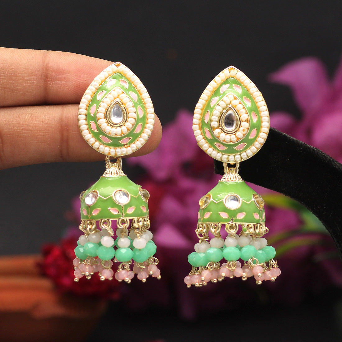 Parrot Green Color Meenakari Earrings (MKE1773PGRN)