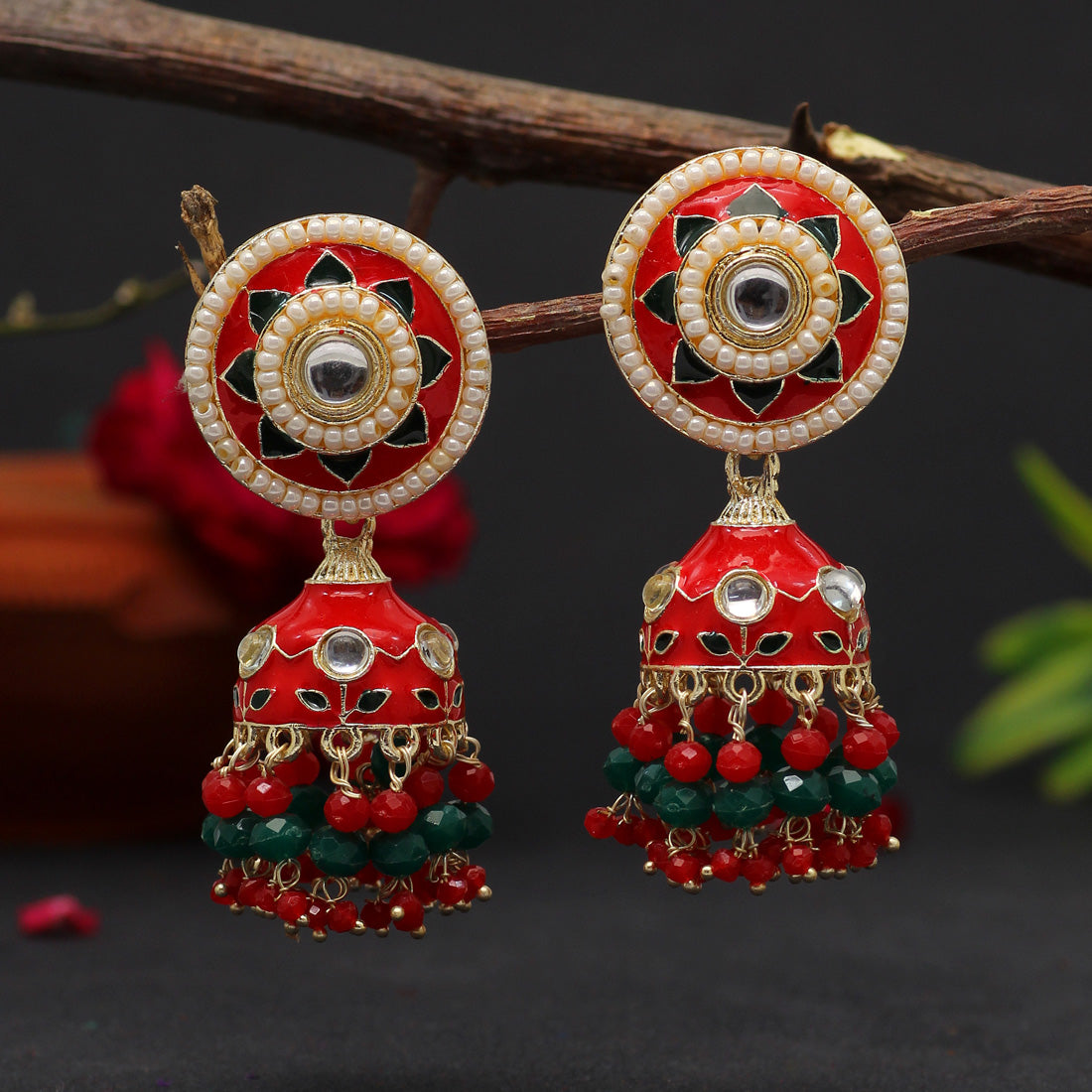 Red Color Meenakari Earrings (MKE1774RED) Jewellery GetGlit