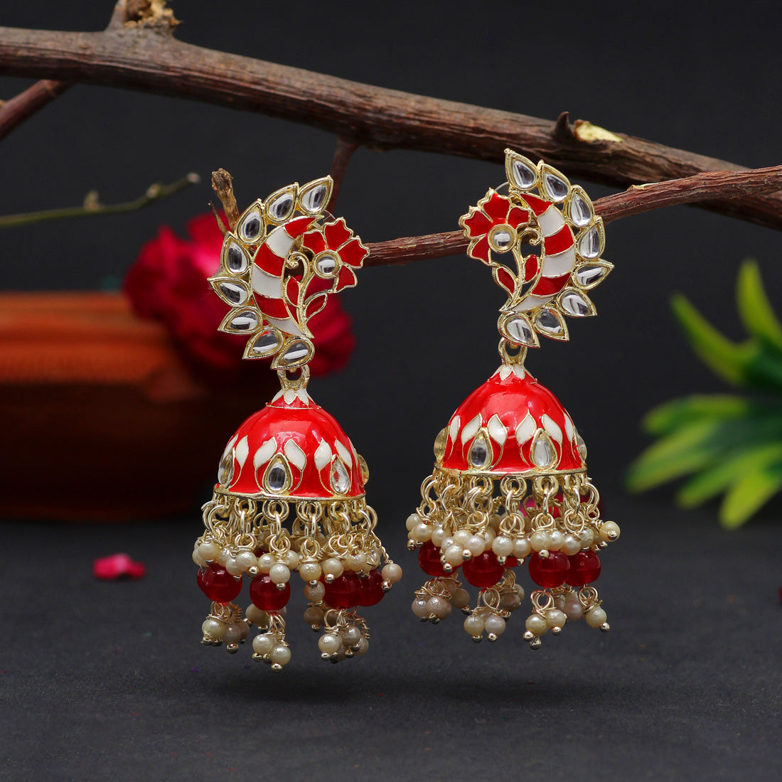 Red Color Meenakari Earrings (MKE1775RED) Jewellery GetGlit