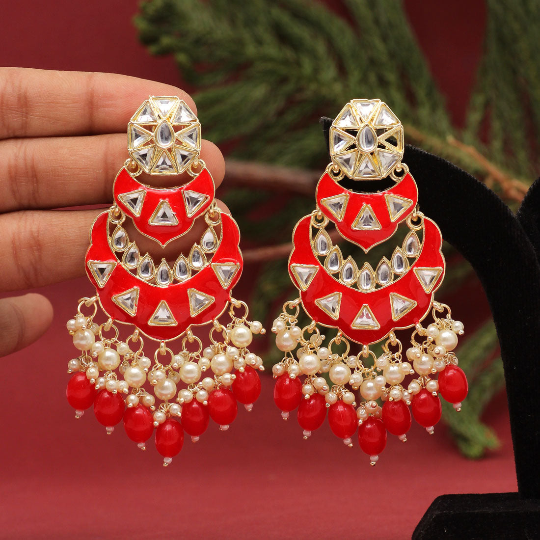 Red Color Meenakari Earrings (MKE1778RED) Jewellery GetGlit